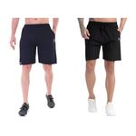 BLUE STAR SHARK Men's Athletic Combo Sports Shorts with Zip Pockets | Quick Dry Lightweight Gym and Running Shorts | Breathable Activewear Training Half Pant for Workout Jogging, Blue and Black, L