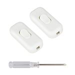 Inline Switch Zevnico Lamp Switch 2 Pack In Line Light Switches, Torpedo Switch Inline Switches for Lamps or Small Appliances 6A, Small Light Switch Bipolar for 2 or 3 Core Flex/Flat Cable, White