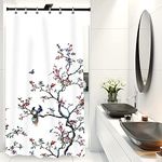 LIVETTY White Bird Floral Shower Curtain 90cm × 180cm Mould Proof Butterfly Fabric Bathroom curtain For Women & Men With 12 Hooks Washable Quick-Drying Curtains