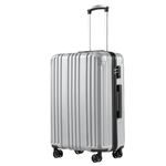 COOLIFE Hard Shell Suitcase Rolling Suitcase Travel Suitcase Luggage Carry on Luggage PC+ABS Material Lightweight with TSA Lock and 4 Wheels (Silver, L(76cm))