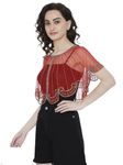 Women's Net Hand Bead Embroidery Poncho/Shrug/Cape For Women/Girls for Office/Casual Wear/Party/Gift/Birthday/Wedding/Outing/(Free Size, RED GOLDEN)