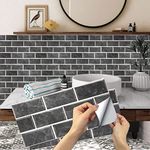 12 Sheets Black Tile Stickers, Peel and Stick Vinyl Backsplash Tiles Self Adhesive Waterproof Oilproof Tiles Retro Style DIY Home Decor for Kitchen Bathroom