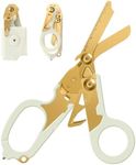 6 In1 Emergency Response Shears Trauma Shears Multifunctional Self-luminous Scissors with Strap Cutter and Glass Breaker Outdoor Camping Rescue Scissors Tools with Holster (Gold)