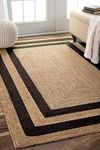 FR CREATION F R Cration Natural Jute Braided Carpet Runner for Living Room Bedroom Carpet Jute- White Cotton 6X10