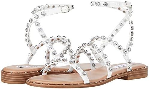 Steve Madden Viaggio-r, Sandali Bassi Donna, Strass Bianco, 37 EU