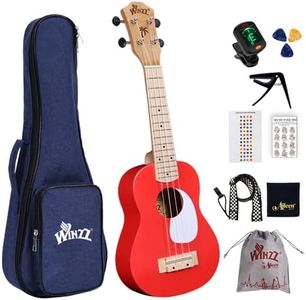Winzz Ukulélé Enfants, Ukulélé Adulte, Ukulélé Soprano 21 Pouces, Kit Ukulélé Debutant avec Accordeur, Housse, Sangle, 9 Accessoires (Couleur : rouge, en Bois)