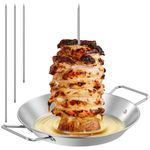 Vertical Meat Skewer, Stainless Steel BBQ Vertical Skewer Grill w/ 3 Size Removable Spikes, Tacos Al Pastor Skewer Stand, Brazilian Spit Stand, Grill Rack Stand for Kebabs Roasting Steak Whole Chicken