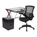 Flash Furniture Work from Home Kit - Glass Desk with Keyboard Tray, Ergonomic Mesh Office Chair and Filing Cabinet with Lock & Inset Handles