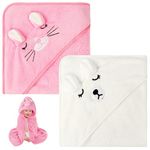 Aolso Hooded Baby Towel,2 PCs Baby Bath Towels with Hood,80x80cm Soft and Absorbent Hooded Towels for Kids Newborn and Infant,Baby Shower Gifts(White/Pink)
