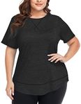 COOTRY Plus Size Workout Tops for Women Short Sleeve Loose fit Shirts Athletic Gym Yoga Clothes Black 2XL