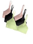 Trishazy Women Cotton Everyday Lightly Padded Wire Free Bra Free Size 28 to 34 (Pink-Black-Green)