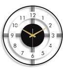 Melinex decor Analog Mid Century Modern Big Size Metal Wall Clock Size 40Cm (15Inch) For Living Room, Bedroom, Kitchen, Dining Room, Bathroom, Office, Home Decor, White And Black Metal