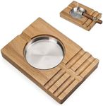 Joyoldelf Cigar Ashtray for Men - Wooden Cigar Holder with Stainless Steel Tray, Indoor Outdoor Ashtray for Cigars, Home Office Cigar Accessories, Stylish Ash Tray for Patio and Home Improvement