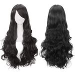 ColorfulPanda Charming Long Black Wigs for Women Ladies Curly Wavy Hair Costume Cosplay Hallowen Party Wig Lolita Style Anime Wig(Black)