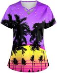 Peaches Scrub Top Medium,Christmas Scrubs Peaches Scrub Top Medium Halloween Scrubs Womens Scrub Tops Stretch Green Scrubs for Women Set Scrub Top Women Black(4XL,Purples)