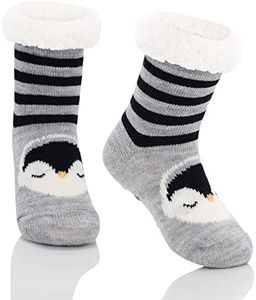 Zando Kids Boys Girls Fuzzy Socks Winter Slipper Socks Fleece Christmas Socks Baby Thick Fluffy Socks Thermal Anti Skid Socks Warm Socks for Girls Grip Animal Socks Black Penguin 1-3 Years