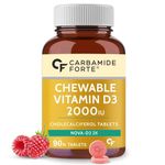 Carbamide Forte Chewable Vitamin D3 2000 IU - Cholecalciferol Vitamin D Supplement for Women & Men | Raspberry Flavour - 90 Tablets