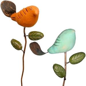BestNest Ancient Graffiti Bird Plant Picks, Teal and Spice