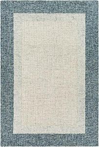 BoutiqueRugs Ivory Bordered 12x16 Large Area Rug Contemporary Wool Hand Tufted Cream Teal Light Gray Solid Kuruman Great Room Open Concept Master Bedroom Large Dining Room Stain Resistant Non-Shedding