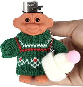 HUMWE Troll Dolls Lighter Case Cover Holder with Sweater hat Link Chain Cute Funny Lighters Sleeve for 3.2in Regular Lighter (Green)