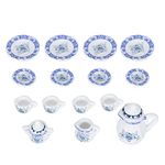 1:12 Miniature Tea Set 15pcs Porcelain Flower Tea Cup Tiny Teapot Platter Dishes Dollhouse Kitchen Accessories for Toy House Decoration (#1)