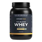 Nutrabay Gold Tri Blend Whey Protein Powder - 1kg, Mango Milkshake | 25g Protein, 5.5g BCAA | Concentrate, Isolate, Hydrolyzed Protein | Muscle Growth & Recovery | Gym Supplement for Men & Women