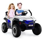 GYMAX Kids Electric UTV, 2-Seater 12V Battery Powered Toy Car with Remote Control, Lights, Bluetooth, MP3, USB, FM, High/Low Speed & Suspension Spring, Children Ride on Car for 3-8 Years Old (White)