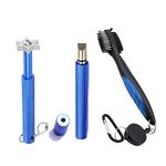 VIPMOON Golf Clean Tool Set,Retractable Golf Club Brush and 2 Golf Club Groove Sharpener for U & V-Grooves, Portable Golf Brush Tool Kits for All Golf Irons for Man (Blue)