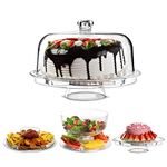 Multi-Function 6-in1 Clear Cake Stand with Dome Lid, Cake Dome Platter Snack Fruit Server Salad Bowl Kitchen Party BBQ Picnic Tray by Crystals