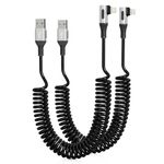 90 Degree iPhone Charger Cable for Apple Carplay, [MFi Certified] Coiled Lightning Cable Right Angle, Short USB to Lightning Cable for Car [2 Pack]