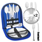 Cynrikah Camping Dishes, Camping Utensils Kit 2 Person with Portable Carrying Case, Picnic Set 11PCS with Spoon Fork Knife Plate Clip, Camping Cutlery for Picnic/Traveling/Barbecue