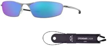 Oakley Whisker OO4141 414104 60MM Satin Chrome/Prizm Sapphire Oval Sunglasses for Men + BUNDLE Accessory Leash + BUNDLE with Designer iWear Eyewear Kit