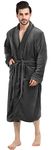 NY Threads Luxurious Men's Shawl Collar Fleece Bathrobe Spa Robe (Large/X-Large, Grey)