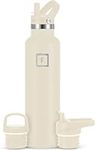 IRON °FLASK Sports Water Bottle - 3 Lids (Narrow Straw Lid) Leak Proof Vacuum Insulated Stainless Steel - Hot & Cold Double Walled Insulated Thermos, Durable Metal Canteen - Cashmere Cream, 24 Oz