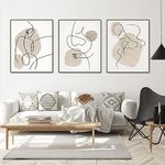 Minimalist Line Art Prints, Set of 3 Abstract Line Wall Art Poster, Waterproof Black White Female image Picture Kit for Bedroom Living Room,15.7x23.6inch, Frameless (Beige-A, 15.7x23.6in)