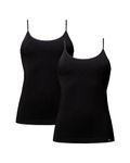 DANISH ENDURANCE Women's Seamless Bamboo Camisole Tank Top, Adjustable Straps, Hypoallergenic 2 Pack, Black, Medium/Large