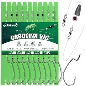 Dovesun 10PCS Ready Tied Carolina Rig Kit for Bass Fishing Catfish Rig Catfish Hook Kit with Bass Hooks Swivel, Fluorocarbon Line, Weights 1 OZ