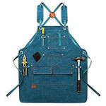 aolaso Canvas Tools Apron, Work Aprons Engineers Carpenter Painting Apron with Pockets & Adjustable Strap Bib Apron for Workshop Coffee Unisex (Blue)