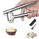 Garlic Press Garlic Mincer & Crusher Stainless Steel Garlic Press Set for Kitchen with Brush & Peeler, Kitchen for Garlic, Garlic Presser Easy to Clean Easy Squeeze Rust Proof (Medium - Set)