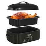 Sunvivi 14 Quart Roaster Oven, Electric Slow Cooker Roaster Oven with Self-Basting Lid, Turkey Roasters with Removable Pan and Rack, Stainless Steel, Black