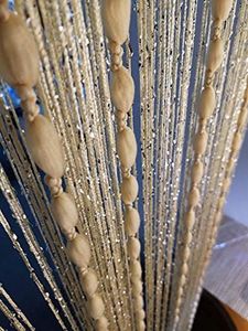 Hysenm Door String Curtains 39x79 Inch Beige Panel Soft Balls Romantic Glitter Fringe Room Divider Home Décor Wedding Girls Bedroom Window Living Room Backdrop Party Doorways Closet
