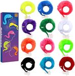 Zalmoxe 12 Pcs Fuzzy Worms on with a Invisible String Carnival Party Favors for Kids Birthday (12 Colors)