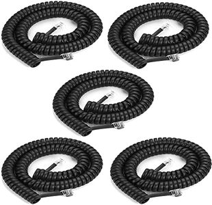 5 Pack Phone Cord Landline8Ft Uncoiled / 1.4Ft Coiled Landline Phone Handset Cable RJ9 4P4C Telephone Accessory- Black