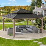 Sunjoy 13 x 15 ft. Wood Gazebo, Outdoor Patio Cedar Framed Wooden Hardtop Gazebo with 2-Tier Metal Roof, Suitable for Patios, Lawn and Backyard, Dark Brown Roof + Dark Wood Frame