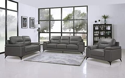 Lexicon Danica 3-Piece Leather Match Upholstered Sofa Set, Dark Gray