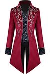 TSIRNK Steampunk Costume Men,Halloween Costumes for Men,Men's Steampunk Vintage Tailcoat (Red, 2XL)