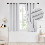 Deconovo 100% Blackout Curtains with Double-sided Faux Linen, Thermal Eyelet Curtains, Noise Reducting Curtains for Boys Bedroom, 66x54 Inch(Width x Length), Greyish White, 2 Panels