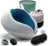 Luvcor Premium Quality Memory Foam Travel Neck Pillow Bundle - Best Ergonomic Pillow for Airplane Travel, car Ride, Sleeping. Comes with Eye mask, earplugs and Storage Bag