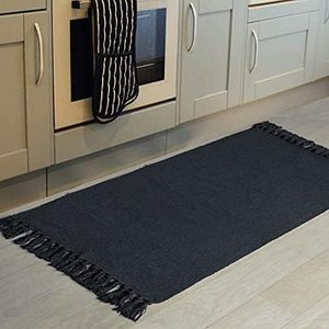 Seavish Black Kitchen Rug 2x4 Washable Bathroom Rug Runner Cotton Recycled Woven Area Rug Boho Throw Rug with Tassles Braid Farmhouse Accent Rug for Laundry Porch Entryway Front Door Mat
