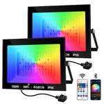 NATPOW LED RGB Floodlight 100W Flood Lights Smart Colour Changing Security Light with Remote Control APP Controlled IP66 Waterproof Wall Light for Christmas Decorations Garden Party Stage(2Packs)